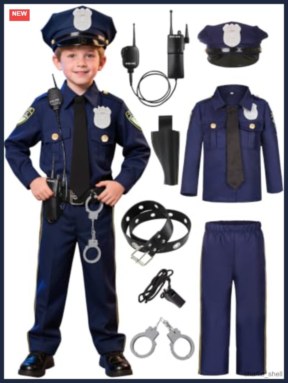 Boys Police Cop Costume 10-Piece Halloween Pretend Play Set Ages 3-12